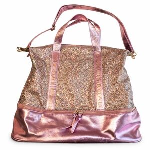 Under One Sky Glitter Weekender Bag Pink Gold Travel Tote Overnight Gym Large